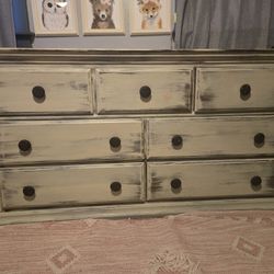 Solid Wood Dresser - Antiqued Finish - 7 Drawers - Cast Iron Handles