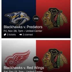 Chicago Blackhawks vs Nashville Predators Friday Nov 28 - Thanksgiving Holiday