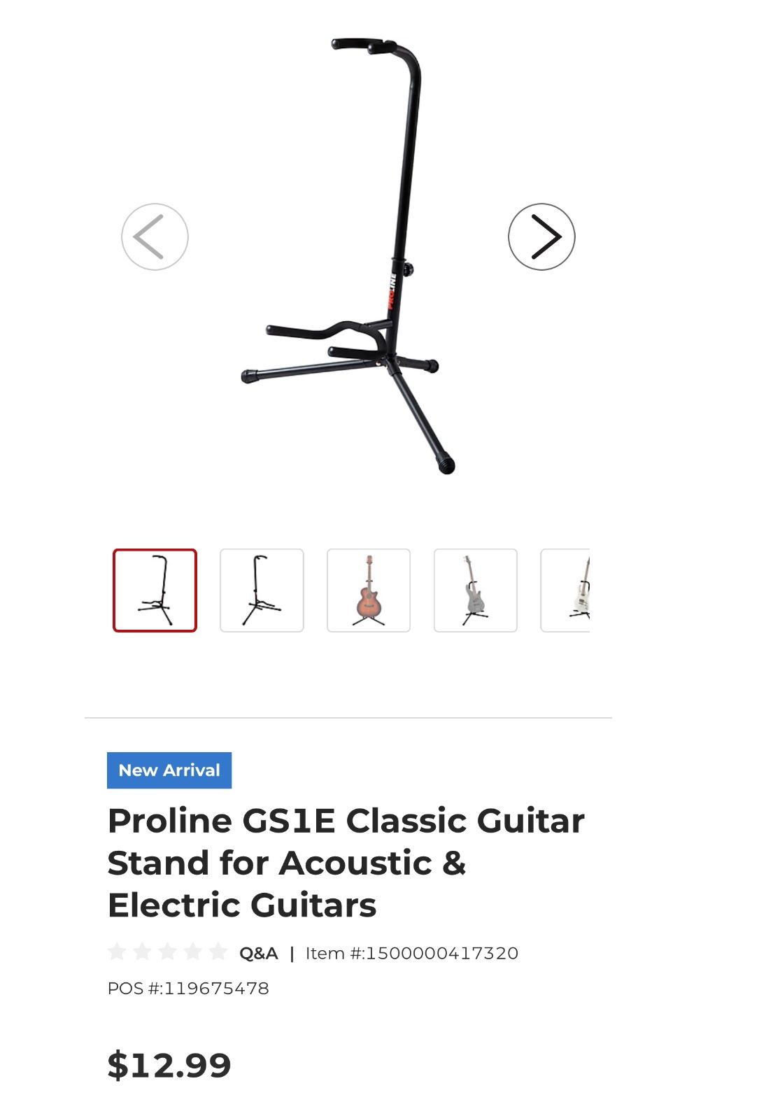 Proline GS1E Classic Guitar Stand for Acoustic & Electric Guitars
