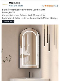 Mepplzian Black Corner Lighted Medicine Cabinet with Mirror