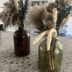 Handcrafted Faux Dried Floral Arrangements in Glass Bottles (Set of 2)