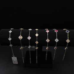 Stamped Sterling Silver, Genuine Moissanite Clover Bracelets