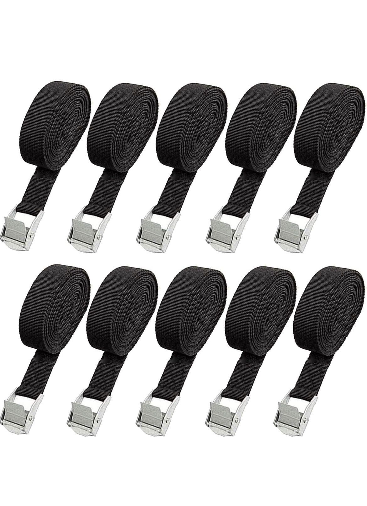 New Black 10 PCs Black Lashing Strap With Adjustable Buckle tie down for Securing Cargo, Kayak, Luggage