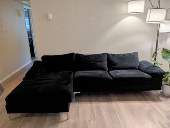Black Velvet Modern Sofa w/ Chaise