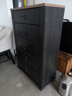 5-Drawer Tall Chest Dresser Black Wood