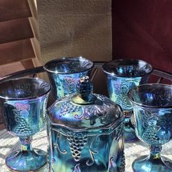 Indiana Blue Carnival Glass set