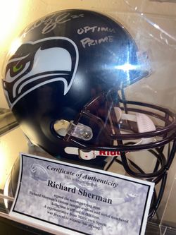 Richard Sherman Autographed Seattle Seahawks Full Size Helmet w/ COA (“Optimus Prime” Inscription)