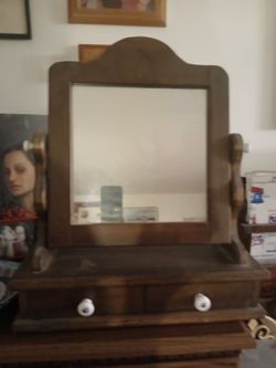 Wooden Vanity Mirror with Drawer