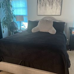 Queen Size Gray Cloth Bed frame And Mattress