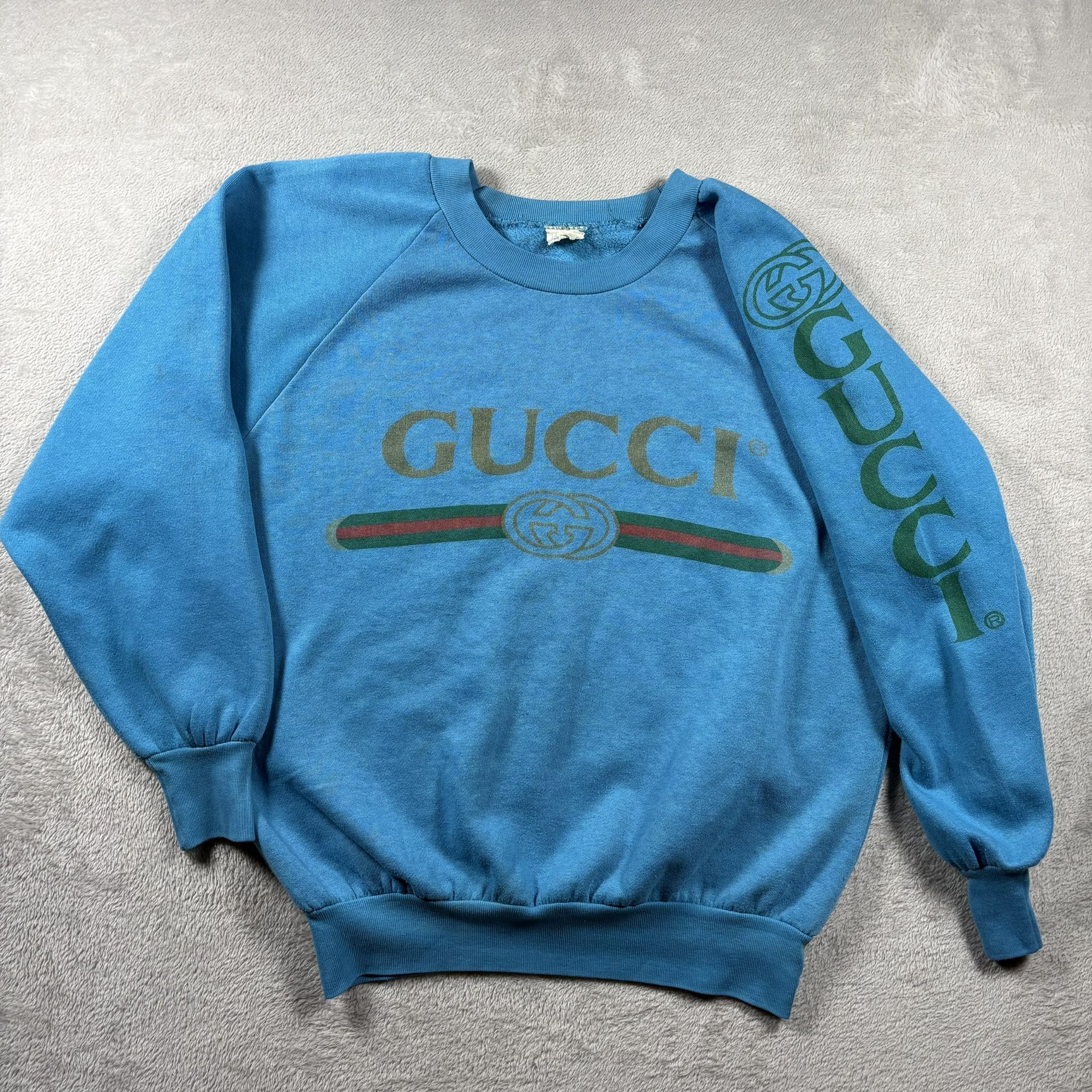 Vintage Gucci Blue Sweatshirt Men’s M/L Hanes Boot Crewneck Sweater 90s #713