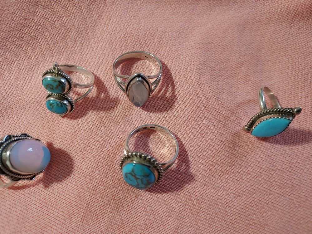 Sterling silver rings twenty five dollar each.Cada Pieza Por $25.00 o 5 Por $100.00