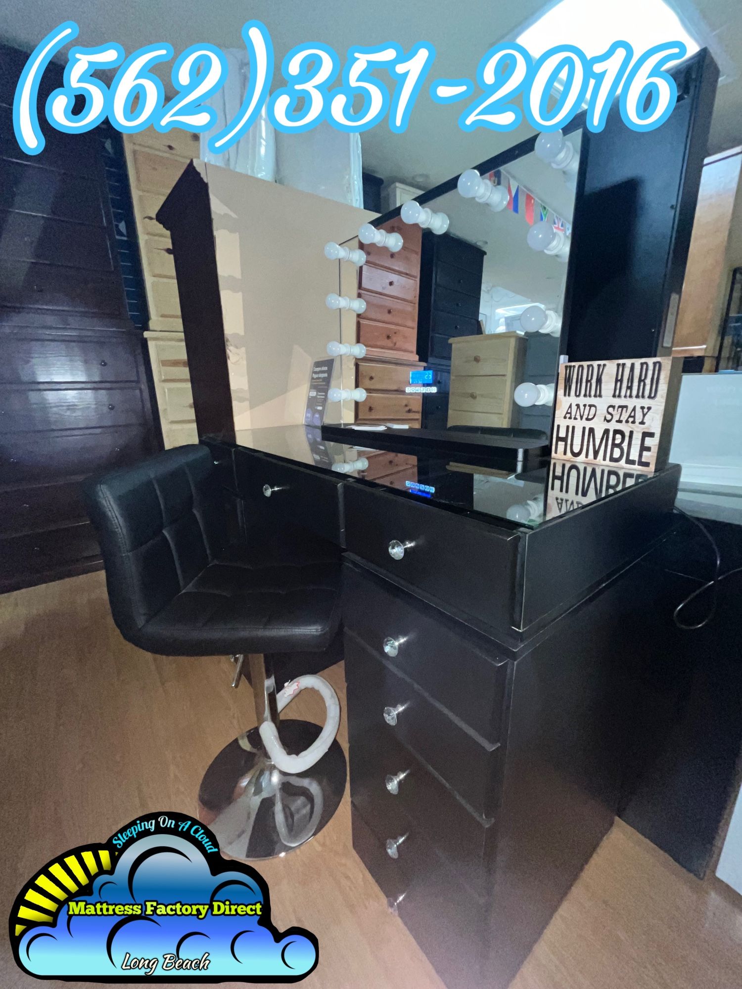 Black Vanity With Large Mirror & LED Lights