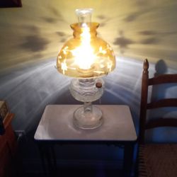 Antique Lincoln Drape Kerosene Lamp Electrified With a Vintage Amber Shade