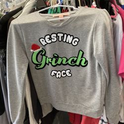Lightweight Christmas Sweatshirt,  with the saying: Resting Grinch Face Size Medium 