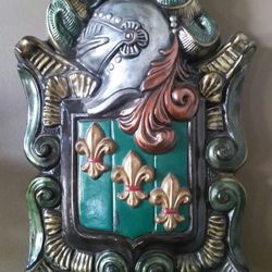 Vintage 1968 Jamar Mallary Studio inc ceramic Knight helmet wall hanging.