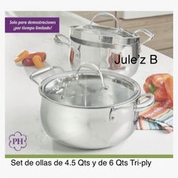 Princess House Set De Ollas De 4.5 Qts Y De 6 Qts Tri-ply Nuevas En Sus Cajas 