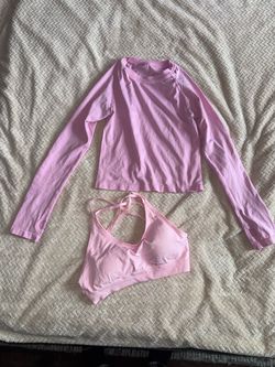 Pink Workout Set Long Sleeve Top and Sports Bra