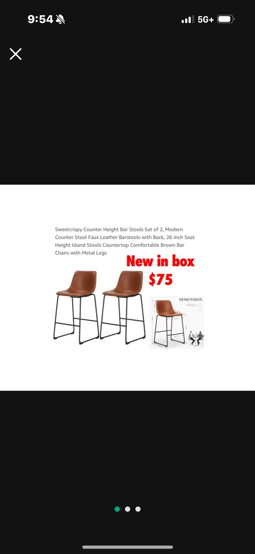 New in box Counter Height Bar Stools Set of 2, Modern Counter Stool Faux Leather Barstools with Back, 26 inch Seat Height Island Stools Countertop Com