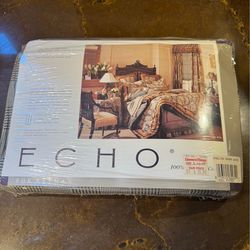 NIP ECHO Revman black/beige plaid Full fitted bed sheet 100% combed cotton