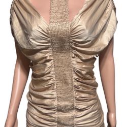 ArdenB women champagne sequined halter ruched polyester top XS 