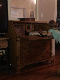 Antique wood desk and detachable hutch