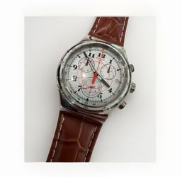 Swatch Irony BACK TO THE ROOTS Quartz Brown Leather Wristwatch Chronograph