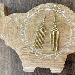 Handmade Gold Beaded Fringe Earrings 