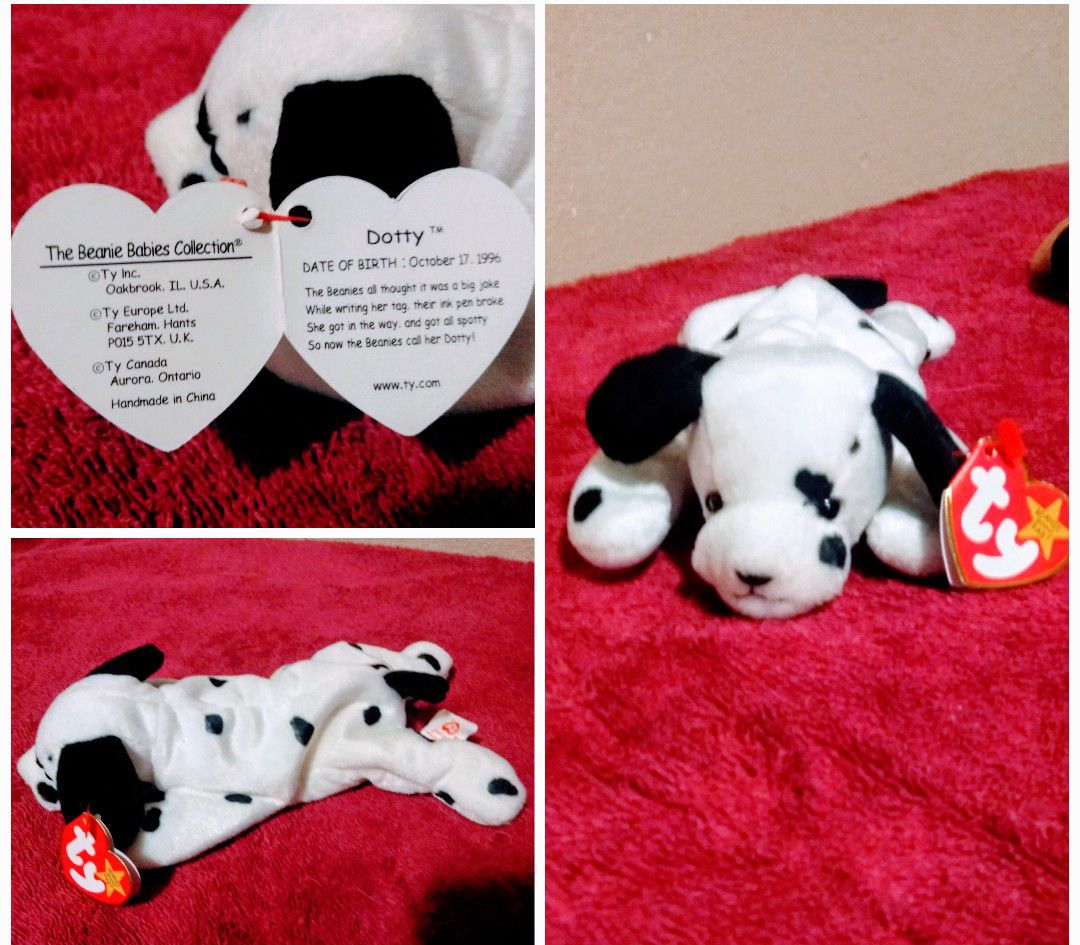 1996 Ty Beanie Baby "dotty" dog $5 Dollar with ear tag in good condition