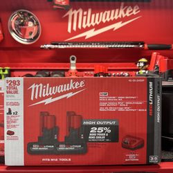 Milwaukee M12 x2 5.0ah high output batteries with charger