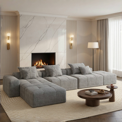 Denver 170" Oversized Chenille Tufted Modular Sectional Sofa with 6 Pillows, Grey