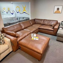[EXCLUSIVE] Emilia 4-Piece Caramel Leather Sectional