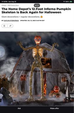 12 Ft INFERNO Giant Pumpkin Skeleton Halloween Animatronic