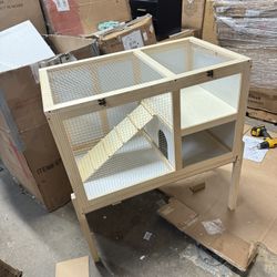 Large Guinea Pig Cage for 2, Small Animals Rabbit Cages, 2 Stories Indoor Wooden Guinea Pig House Habitat Playpen with Ramp, Hideout, Platform, Pull O