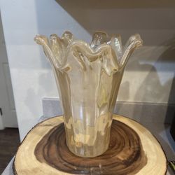 MURANO GLASS ART GLASS GOLD COLORED 11.5" FREE FORM VASE