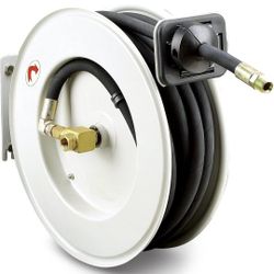 ReelWorks Oil Hose Reel Retractable 1/2" Inch x 50' Foot Long Premium Commercial SAE100R1AT Hose Max 2320 Psi Spring Driven Steel Construction Heavy D