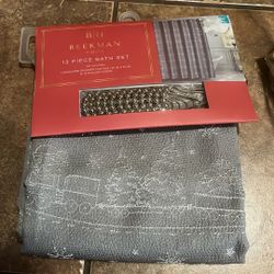 Christmas shower curtain Brand New with books