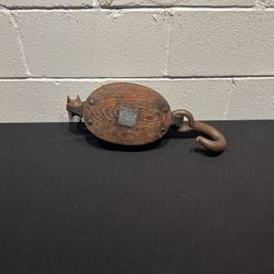 Vintage Antique Farm Equipment Wooden Block and Tackle Pulley Hook 24” Heavy 