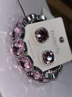 Butterfly Pink Crystal Bracelet and Earring Set