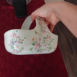 Floral Ceramic Basket with Gold Trim