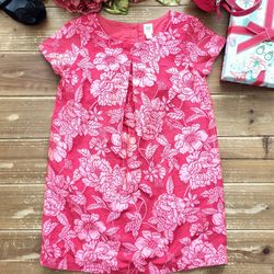 SIZE 6-7 GIRLS RED FLORAL BROCADE SPECIAL OCCASION SHORT-SLEEVE TUNIC DRESS