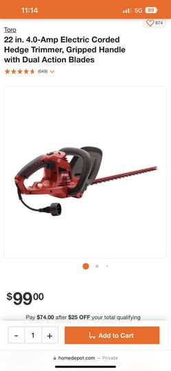 Toro 4.0-Amp Electric Corded Hedge Trimmer