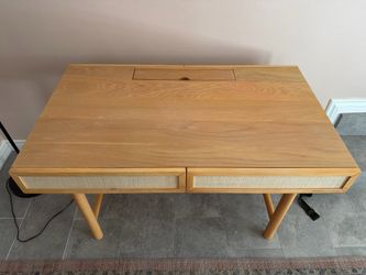 Crate & Barrel Granger Oak Desk with Built-in Power (Excellent Condition)