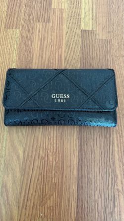 GUESS 1981 Black Monogram Tri-fold Wallet Clutch - Great Condition