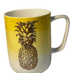 Portobello By Design Yellow Coffee Mug with Gold Pineapple 16oz