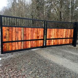 Beautiful Steel And Cedar Driveway Gate 20’x5.5’