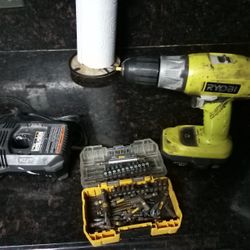 Ryobi Drill,Battery,Drill Bits And Charger