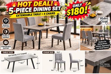 5-Piece Extendable Dining Table Set with 4 Chairs