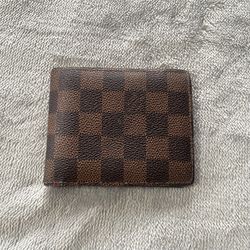 Brown LV Leather Squares Bi Fold Wallet Men for Sale in