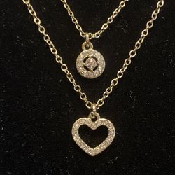 Set Of 2 Chain Necklaces With Dainty Pave Rhinestone Pendants -Layer or Seperate