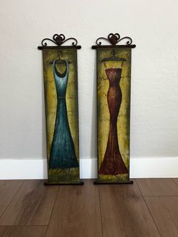 36x20 TWO Piece Hammered Metal Bronze Matching "Divine Silhouette" French Wall Art